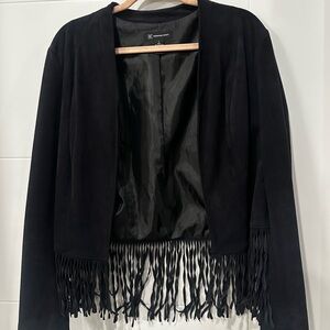 INC International Concepts Black Suede Fringe Jacket